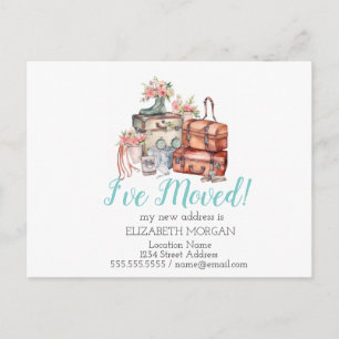 Ik ben verhuisd, Waterverf bloemenkoffers Aankondigingskaart