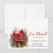 Ik ben verhuisd, Waterverf Mailbox Red Flowers Aankondigingskaart (Voorkant / Achterkant)
