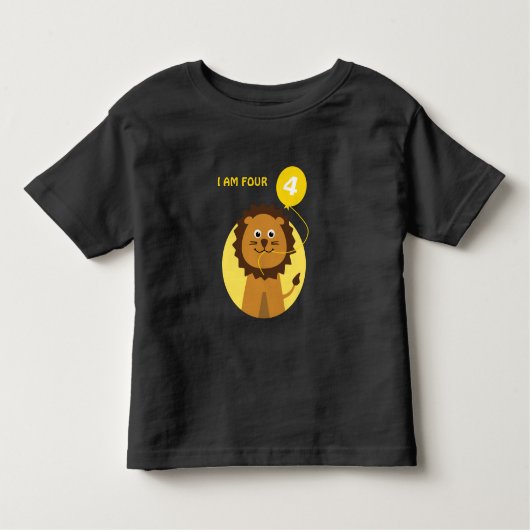 Ik ben vier leeuwgele ballon kinder shirts (Voorkant)