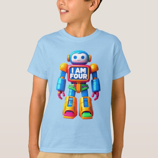 Ik ben vier robot voor kinderen 4e verjaardag tech t-shirt (Voorkant)