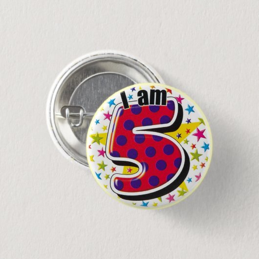 ik ben vijf jaar op de knop ronde button 3,2 cm (Voorkant /achterkant)