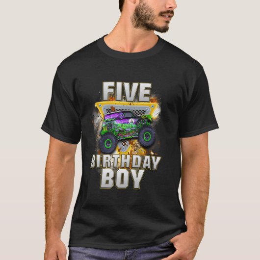 Ik ben vijf jaar oud 5th Birthday Boy Monster Truc T-shirt (Voorkant)