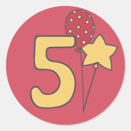 Ik ben vijf - Mooie ballon geel & rood 5de verjaar Ronde Sticker