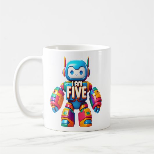 Ik ben vijf robot voor kinderen 5e verjaardag tech koffiemok (Links)