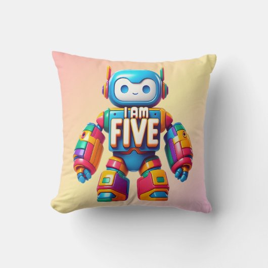 Ik ben vijf robot voor kinderen 5e verjaardag tech kussen (Voorkant)