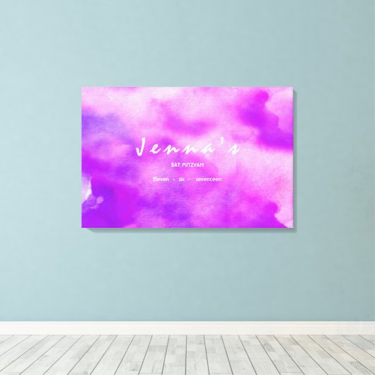 Ik ben VIOLET WATERVERF Bat Mitzvah... ... .... Canvas Afdruk (Insitu (Houten vloer))
