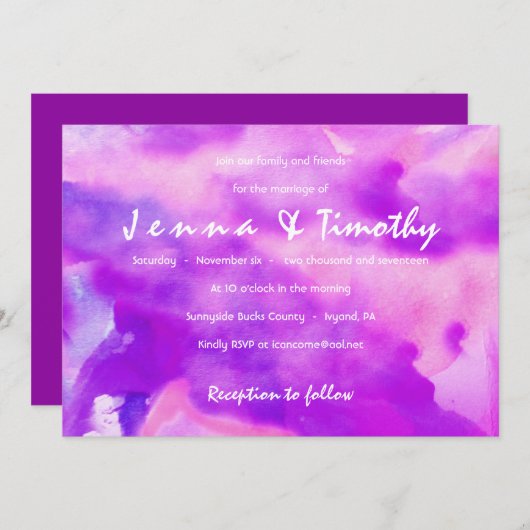Ik ben VIOLET WATERVERF bruiloft uitnodiging (Voorkant / Achterkant)