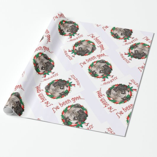 Ik ben vooral goed geweest.... Pug Wreath Kerstmis Cadeaupapier (Uitgerold)