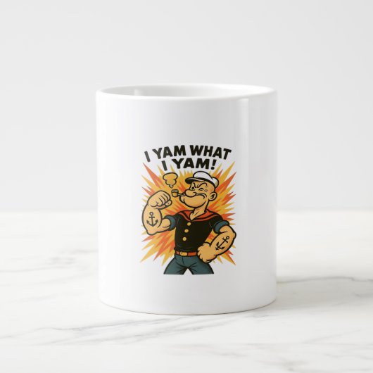 Ik ben wat ik Yam Popeye Cartoon Quote Classic Grote Koffiekop (Voorkant)
