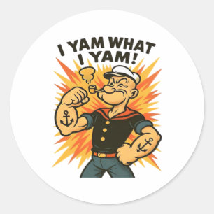 Ik ben wat ik Yam Popeye Cartoon Quote Classic Ronde Sticker