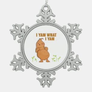 Ik ben wat ik Yam Trendy Basic Tin Sneeuwvlok Ornament