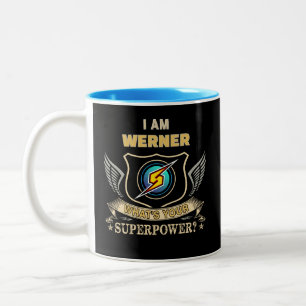 Ik ben WERNER Wat is jouw superkracht Tweekleurige Koffiemok