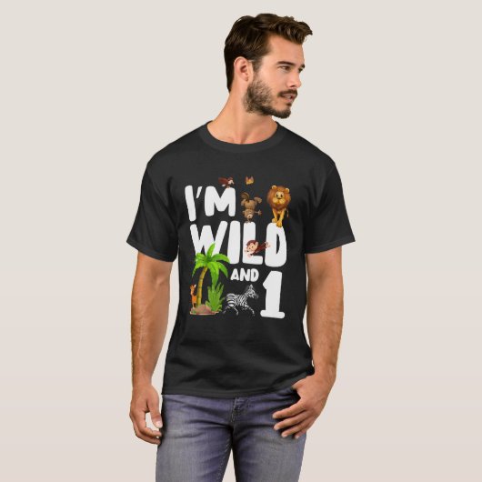 Ik ben Wild en 1 dierentuin Theme Birthday Safari  T-shirt (Voorkant volledig)