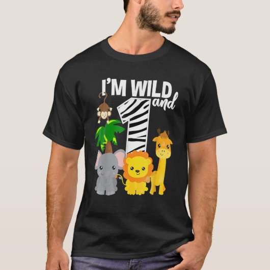 Ik ben Wild en 1 Zoo Theme Birthday Safari Oerwoud T-shirt (Voorkant)