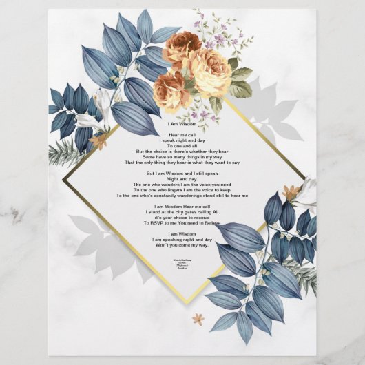 Ik ben Wisdom Poem Linen Paper Floral Design (Voorkant)