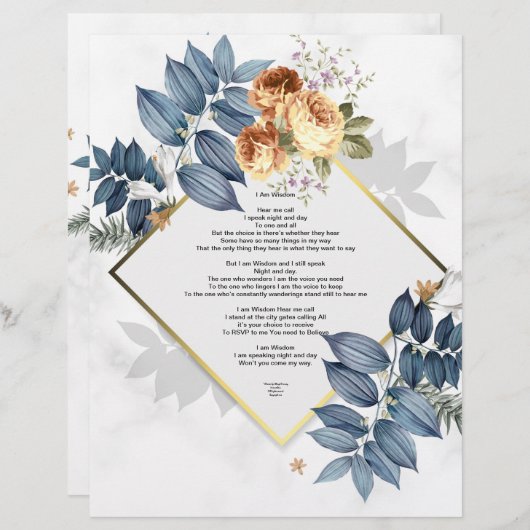 Ik ben Wisdom Poem Linen Paper Floral Design (Voorkant / Achterkant)