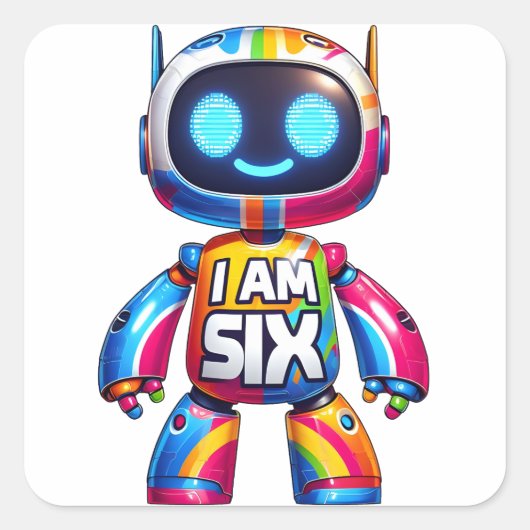 Ik ben zes robot voor kinderen 6e verjaardag tech  vierkante sticker (Voorkant)
