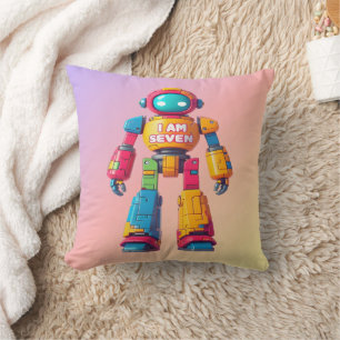 Ik ben zeven robot voor kinderen 7e verjaardag rob kussen