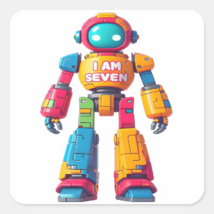 Ik ben zeven robot voor kinderen 7e verjaardag rob vierkante sticker
