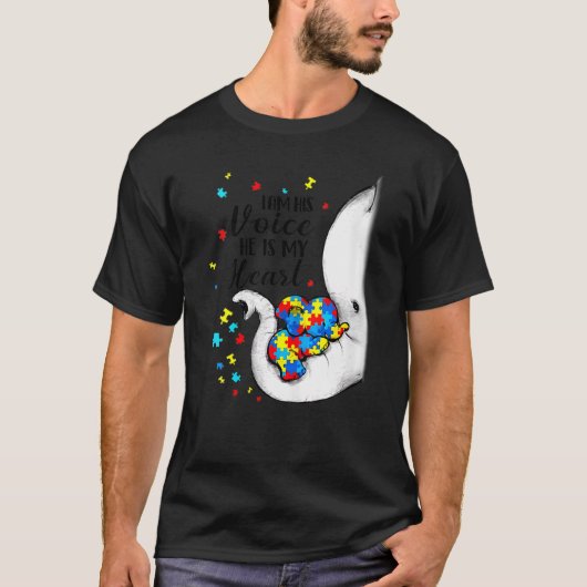 Ik ben zijn autisme-bewustzijn Puzzle Elephant Au T-shirt (Voorkant)