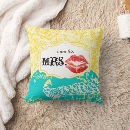Ik ben zijn Mrs Red Lips Floral Peacock Kussen (Deken)