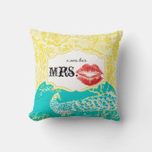 Ik ben zijn Mrs Red Lips  Floral Peacock Kussen (Voorkant)