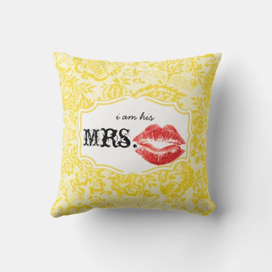 Ik ben zijn Mrs Red Lips Lemon Zest  Floral Kussen (Achterkant)