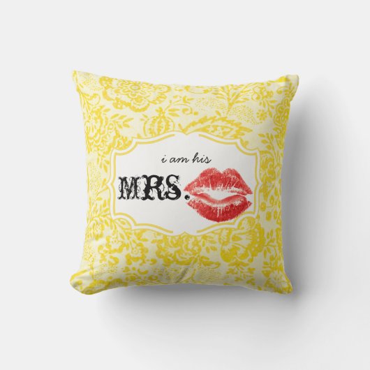 Ik ben zijn Mrs Red Lips Lemon Zest  Floral Kussen (Voorkant)