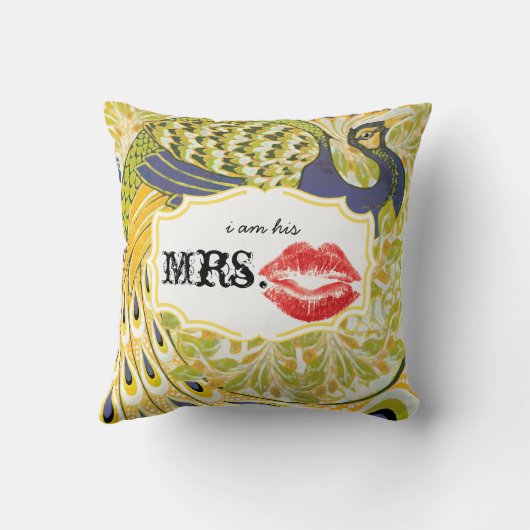Ik ben zijn Mrs Red Lips Lemon Zest  Peacock Kussen (Achterkant)