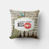 Ik ben zijn Mrs. Sheet Music Mustache Peacock Kussen (Voorkant)