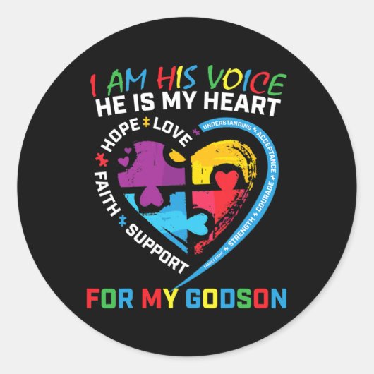 Ik ben zijn stem Godson Autisme Awareness Godmoede Ronde Sticker (Voorkant)
