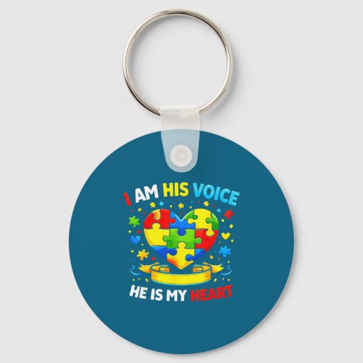 Ik ben zijn stem hij is mijn hart autisme bewustzi sleutelhanger (Voorkant)