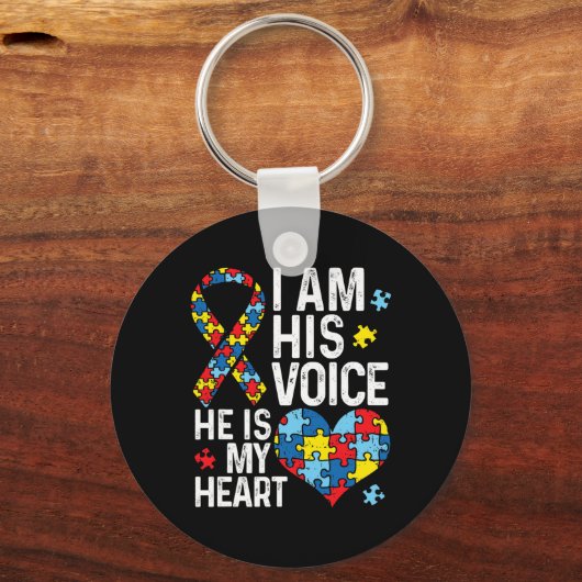 Ik ben z'n stem. Hij is mijn hart autisme. Sleutelhanger (Voorkant)