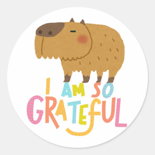 Ik ben zo dankbaar Schattigee Capybara Sticker, ca Ronde Sticker (Voorkant)