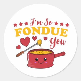 Ik ben zo fondue je Kawaii Fondue Pun T-shirt Ronde Sticker