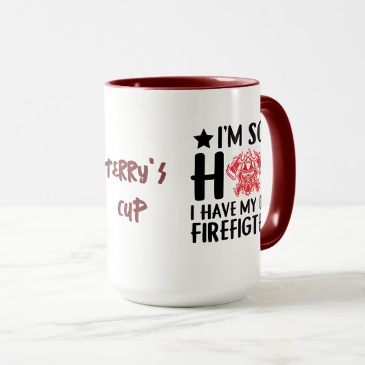 Ik ben zo heet, ik heb mijn eigen ... | Grappige b Mok (Voorkant rechts)