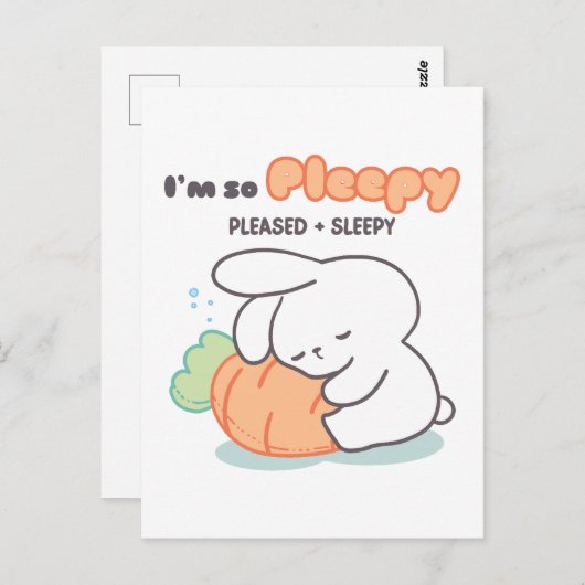 Ik ben zo Pleepy: Bunny Hugging Wortel Kussen Briefkaart (Voorkant / Achterkant)