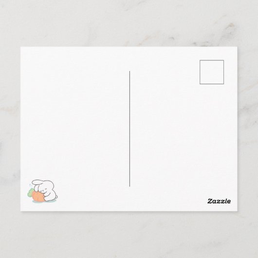 Ik ben zo Pleepy: Bunny Hugging Wortel Kussen Briefkaart (Achterkant)