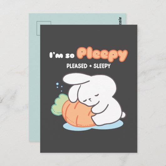 Ik ben zo Pleepy: Bunny Hugging Wortel Kussen Briefkaart (Voorkant / Achterkant)