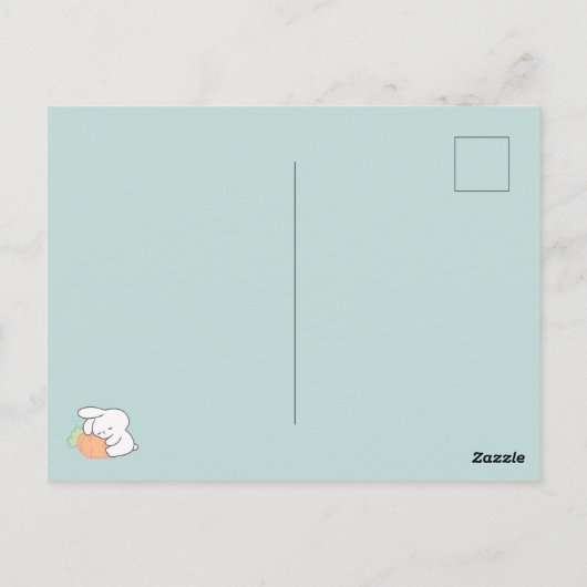 Ik ben zo Pleepy: Bunny Hugging Wortel Kussen Briefkaart (Achterkant)
