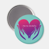 Ik ben zo vriendelijk hart in handen roze en blauw magneet (Voorkant / Achterkant)