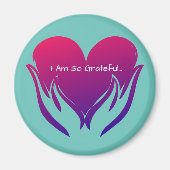 Ik ben zo vriendelijk hart in handen roze en blauw magneet (Voorkant)