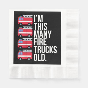 Ik ben zoveel brandweerwagens oud T-shirt vier jaa Servet