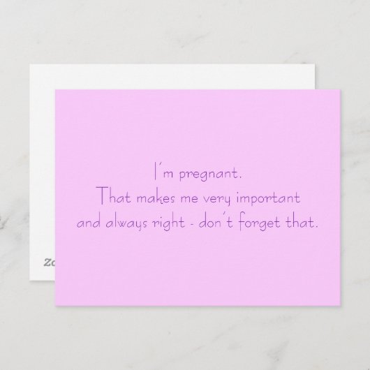 Ik ben zwanger. Dat maakt me heel belangrijk en .. Aankondigingskaart (Voorkant / Achterkant)