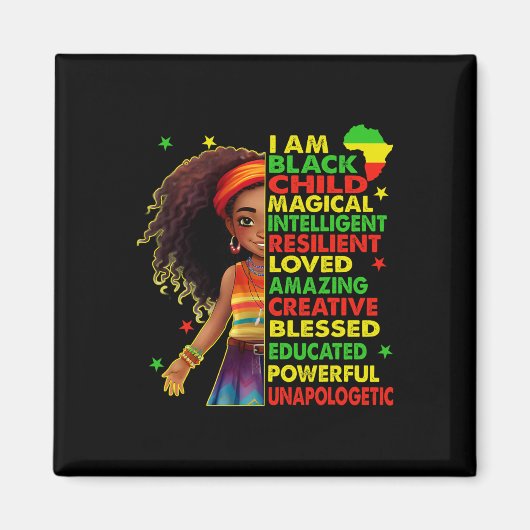 Ik ben zwart kind Juneteenth Afro-Amerikaanse meis Magneet (Voorkant)