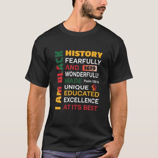 Ik ben Zwarte Geschiedenis 1619 juni T-shirt (Voorkant)