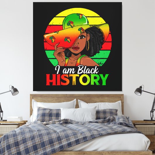 Ik ben zwarte geschiedenis Afrikaans-Amerika Canvas Afdruk (Insitu (Slaapkamer))