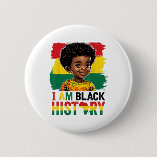 Ik ben Zwarte Geschiedenis Afro Jongen Weinig Mela Ronde Button 5,7 Cm