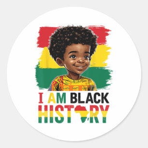 Ik ben Zwarte Geschiedenis Afro Jongen Weinig Mela Ronde Sticker