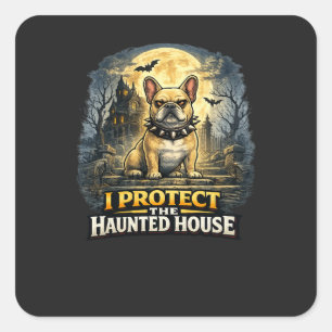 Ik bescherm het spookhuis Franse Bulldog Halloween Vierkante Sticker